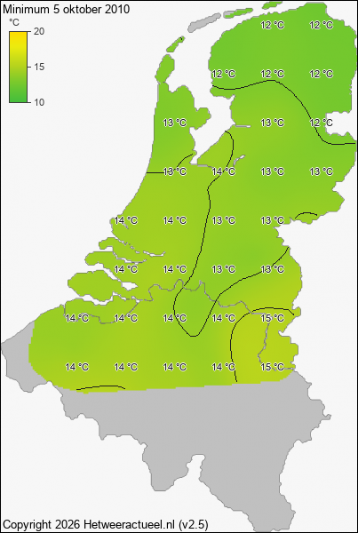 Minimum temperatuur 5 oktober 2010