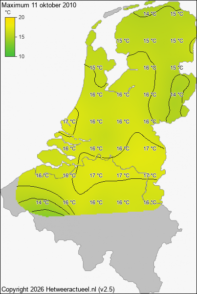 Maximum temperatuur 11 oktober 2010