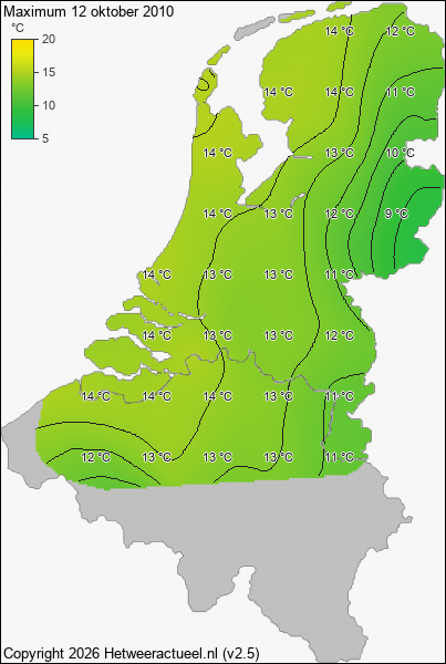 Maximum temperatuur 12 oktober 2010