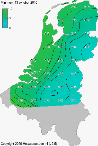 Minimum temperatuur 13 oktober 2010