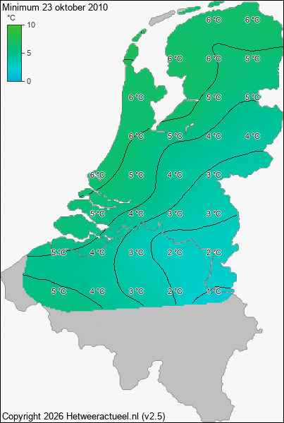 Minimum temperatuur 23 oktober 2010