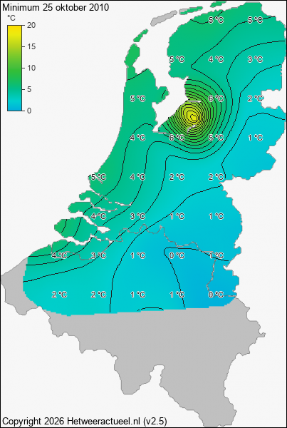 Minimum temperatuur 25 oktober 2010