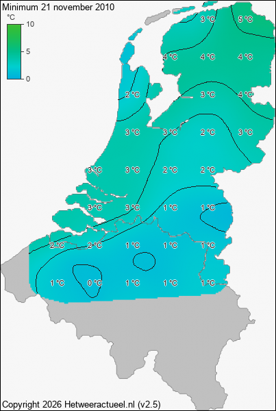 Minimum temperatuur 21 november 2010