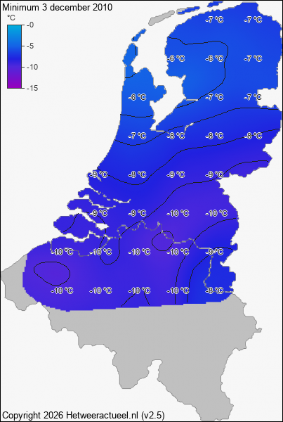 Minimum temperatuur 3 december 2010