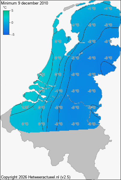 Minimum temperatuur 9 december 2010