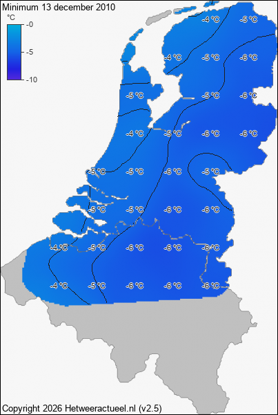Minimum temperatuur 13 december 2010