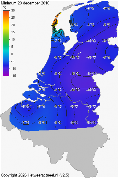 Minimum temperatuur 20 december 2010