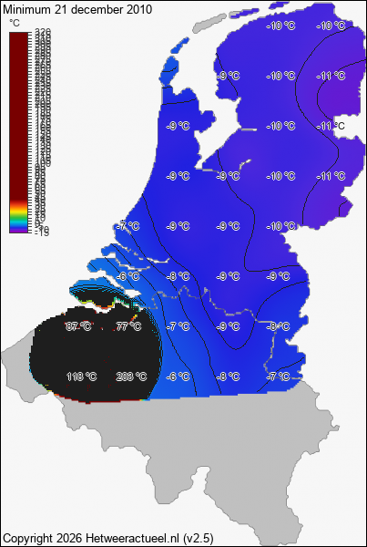 Minimum temperatuur 21 december 2010