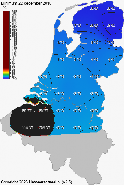 Minimum temperatuur 22 december 2010