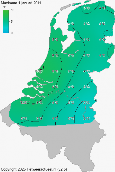 Maximum temperatuur 1 januari 2011