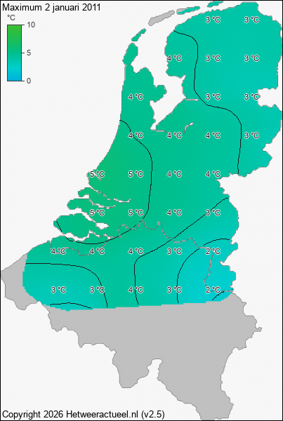 Maximum temperatuur 2 januari 2011