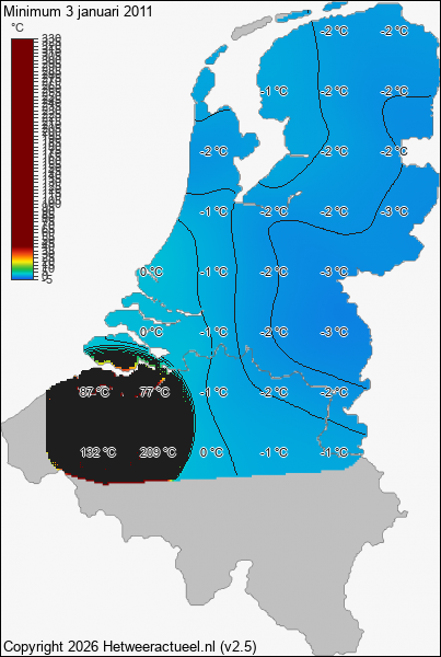 Minimum temperatuur 3 januari 2011