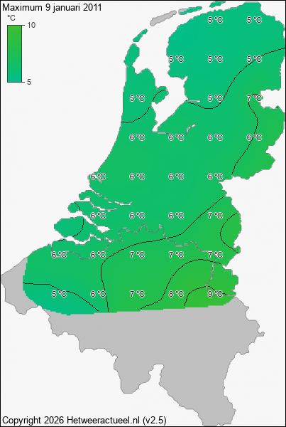 Maximum temperatuur 9 januari 2011