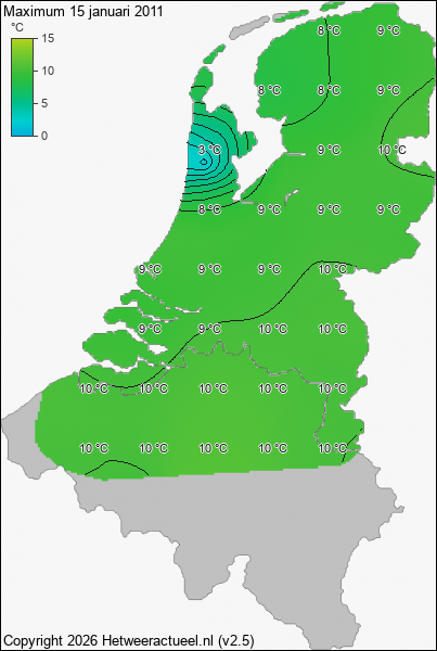 Maximum temperatuur 15 januari 2011