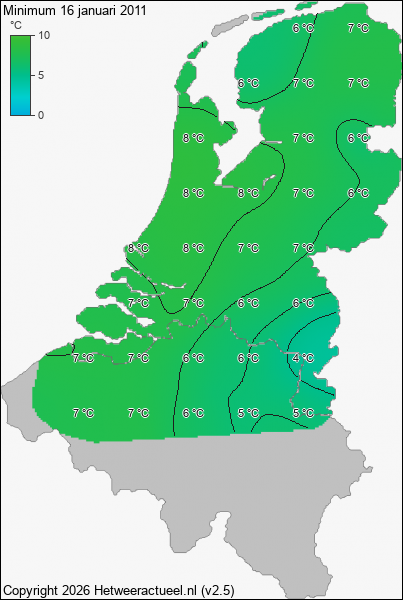 Minimum temperatuur 16 januari 2011