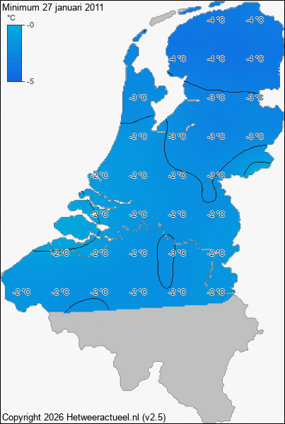 Minimum temperatuur 27 januari 2011