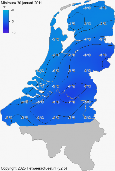 Minimum temperatuur 30 januari 2011