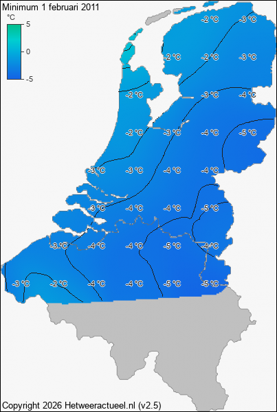 Minimum temperatuur 1 februari 2011