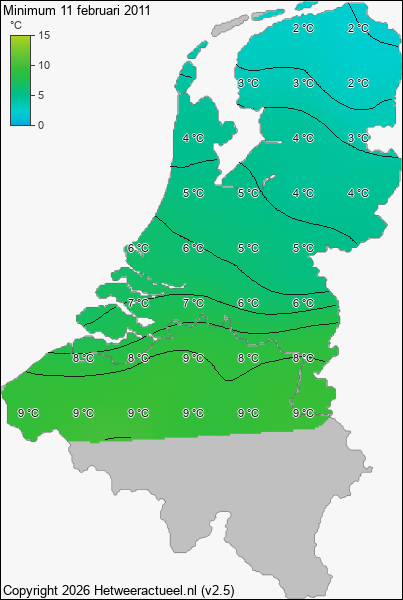 Minimum temperatuur 11 februari 2011