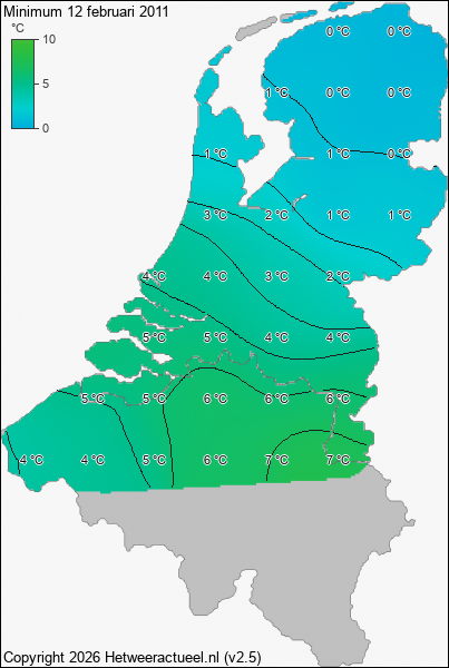 Minimum temperatuur 12 februari 2011