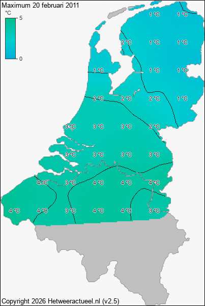 Maximum temperatuur 20 februari 2011