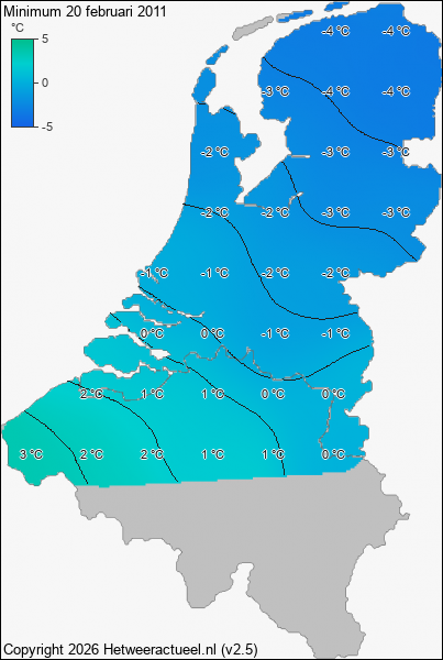 Minimum temperatuur 20 februari 2011