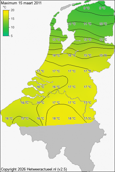 Maximum temperatuur 15 maart 2011