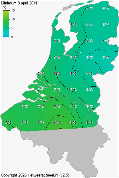 Minimum temperatuur 8 april 2011