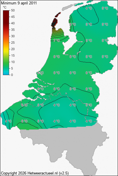 Minimum temperatuur 9 april 2011