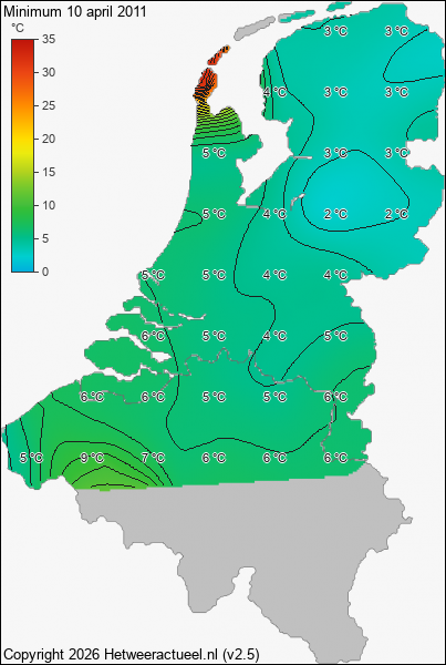 Minimum temperatuur 10 april 2011