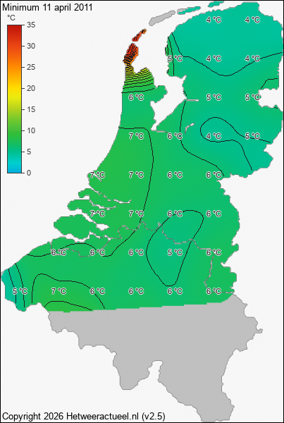 Minimum temperatuur 11 april 2011