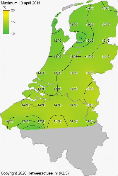 Maximum temperatuur 13 april 2011
