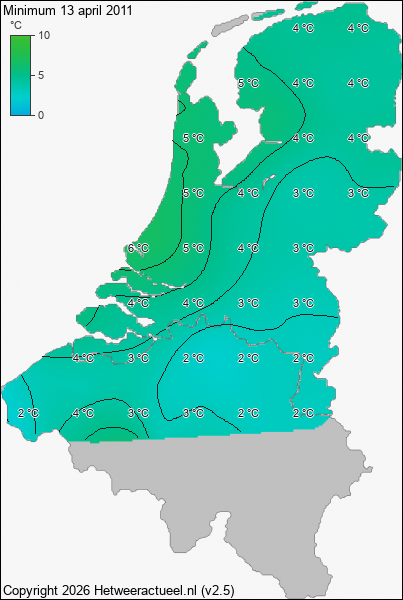 Minimum temperatuur 13 april 2011