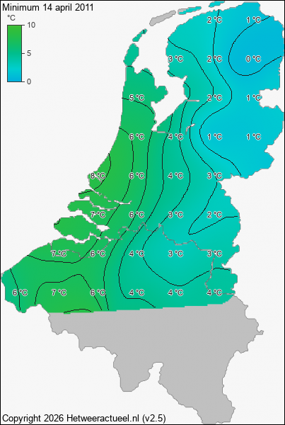 Minimum temperatuur 14 april 2011