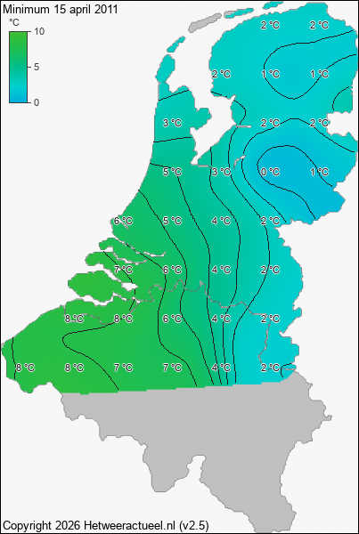Minimum temperatuur 15 april 2011