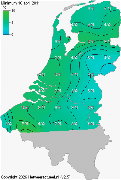 Minimum temperatuur 16 april 2011