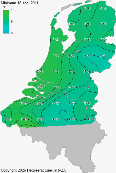 Minimum temperatuur 18 april 2011