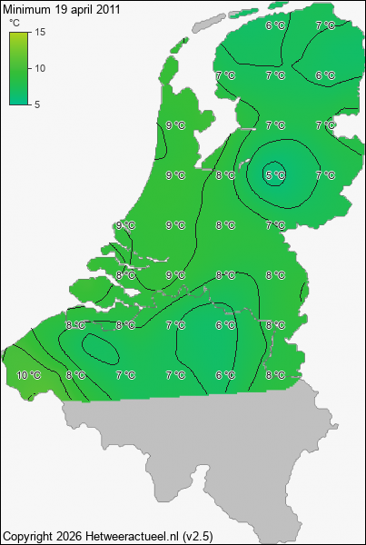 Minimum temperatuur 19 april 2011