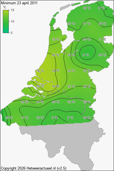 Minimum temperatuur 23 april 2011