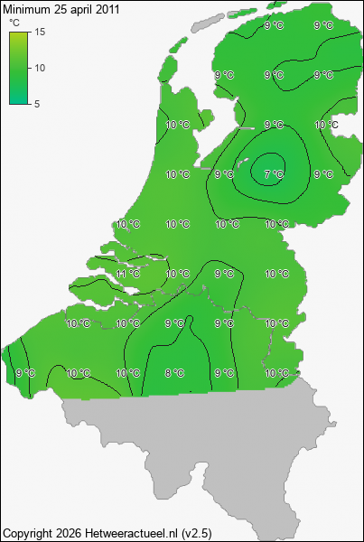 Minimum temperatuur 25 april 2011