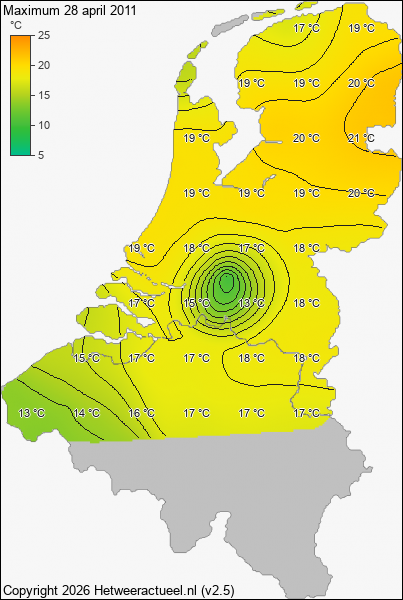 Maximum temperatuur 28 april 2011