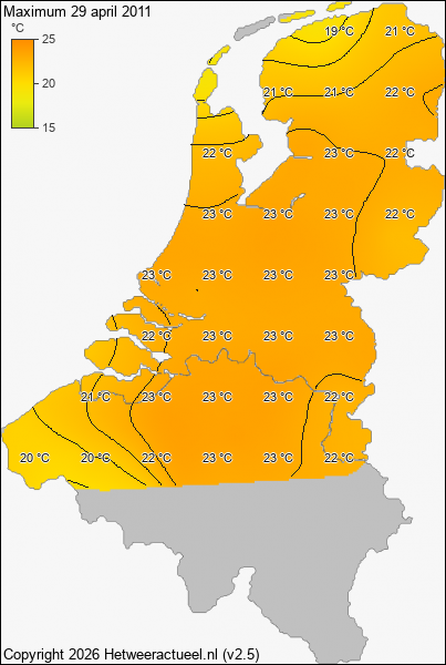 Maximum temperatuur 29 april 2011