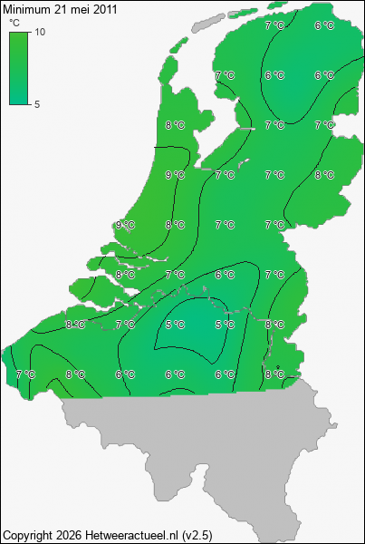 Minimum temperatuur 21 mei 2011