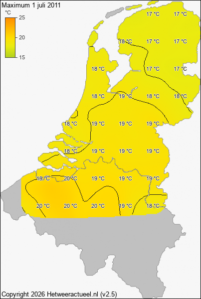 Maximum temperatuur 1 juli 2011