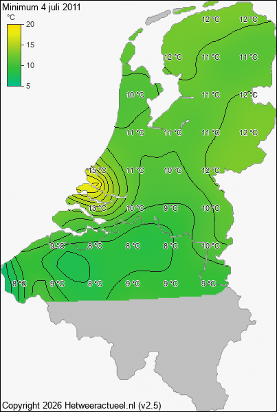 Minimum temperatuur 4 juli 2011
