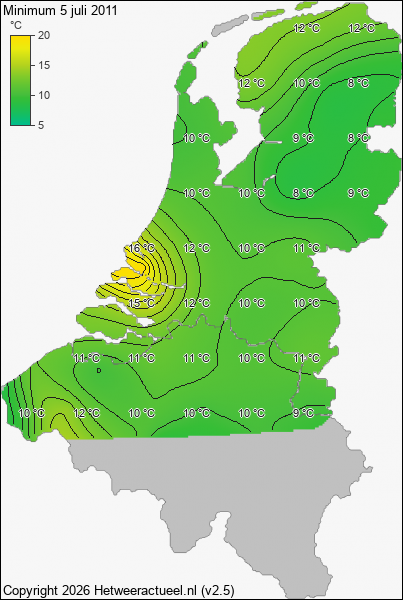 Minimum temperatuur 5 juli 2011