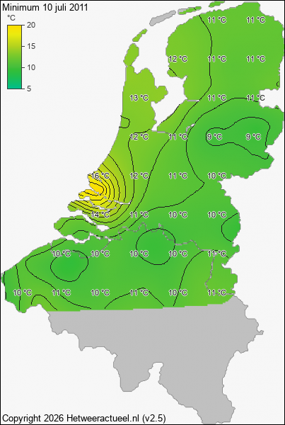 Minimum temperatuur 10 juli 2011