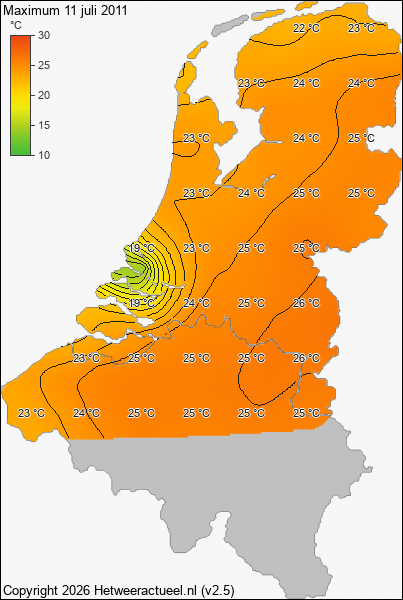 Maximum temperatuur 11 juli 2011