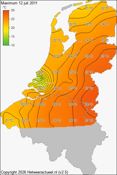 Maximum temperatuur 12 juli 2011