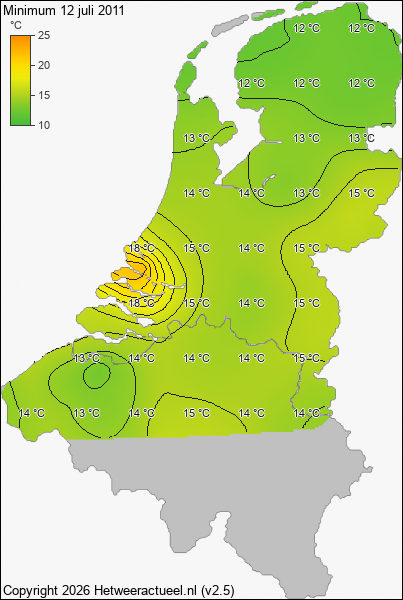 Minimum temperatuur 12 juli 2011